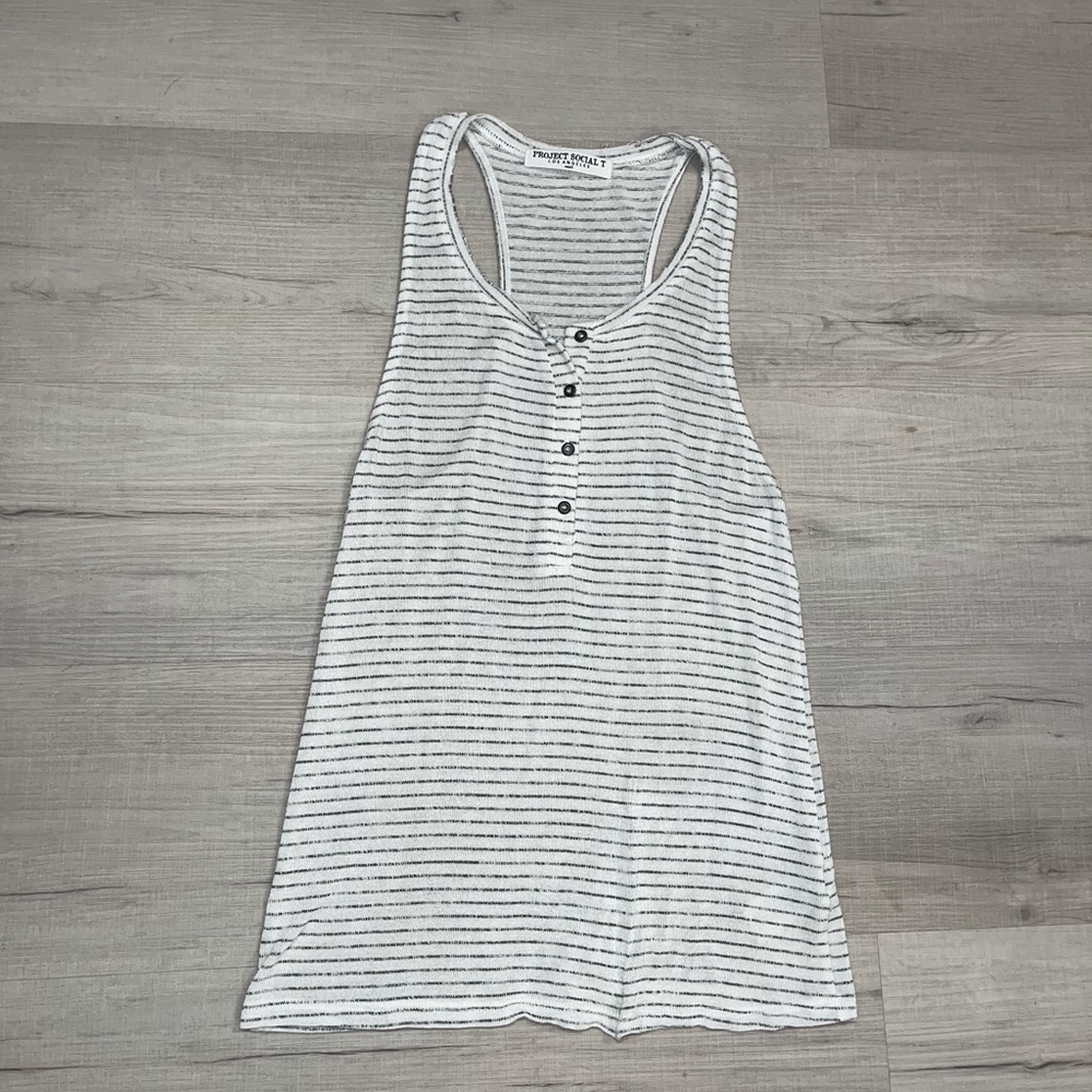 Project Social T Los Angeles White and Black Button Up Racerback Tank Size (S)